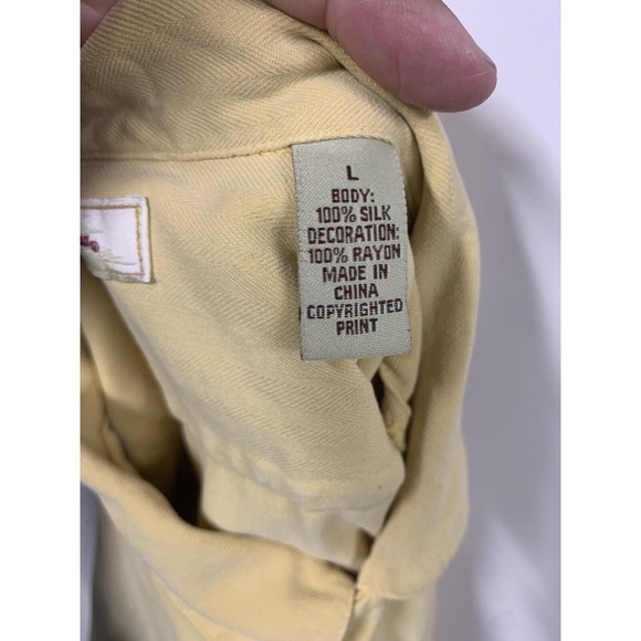 Tommy Bahama Sz L Lost In Paradise‎ Hawaiian Shirt Yellow Embroidered - Picture 7 of 9